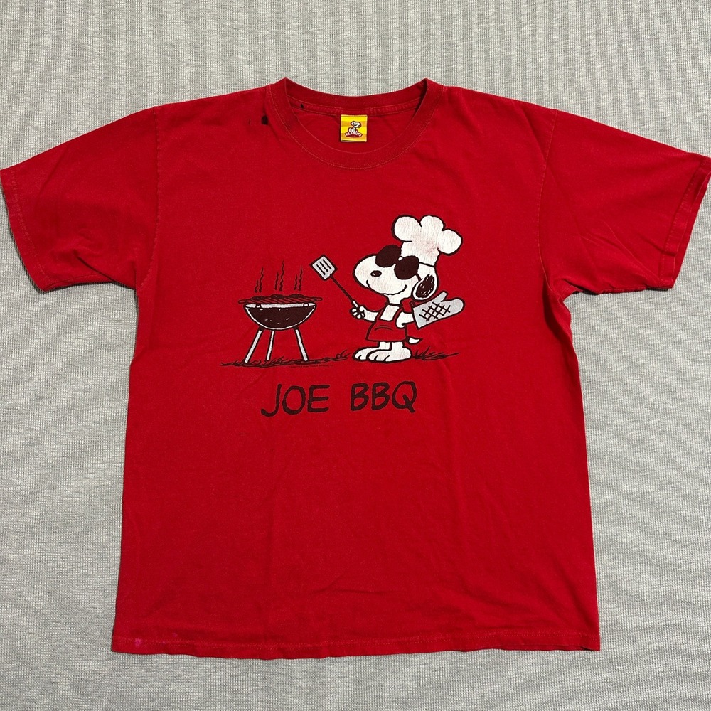 Y2K Peanuts Snoopy Joe BBQ Grilling Chef Graphic Tee Red Heavyweight Mens‎ Large